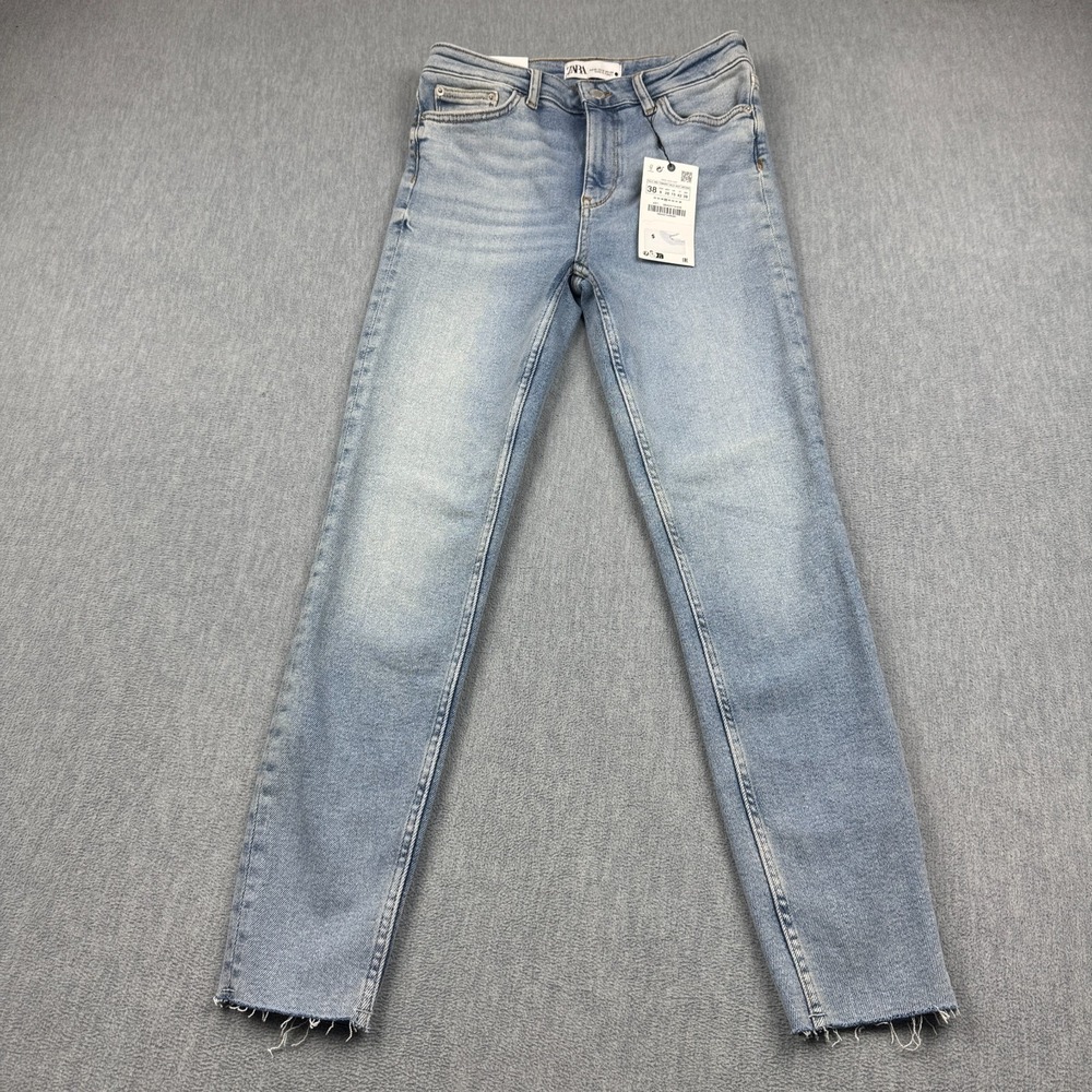 Zara‎ Jeans Womens 6 Fits 27x26 80s High Waist Skinny Bleach Blue Denim NWT